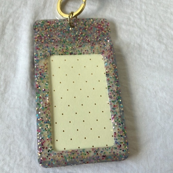 Kate Spade:Why Hello There ID clip-Multi Glitter- Gold tone- 5”x3”-has tiny mark - Picture 12 of 16